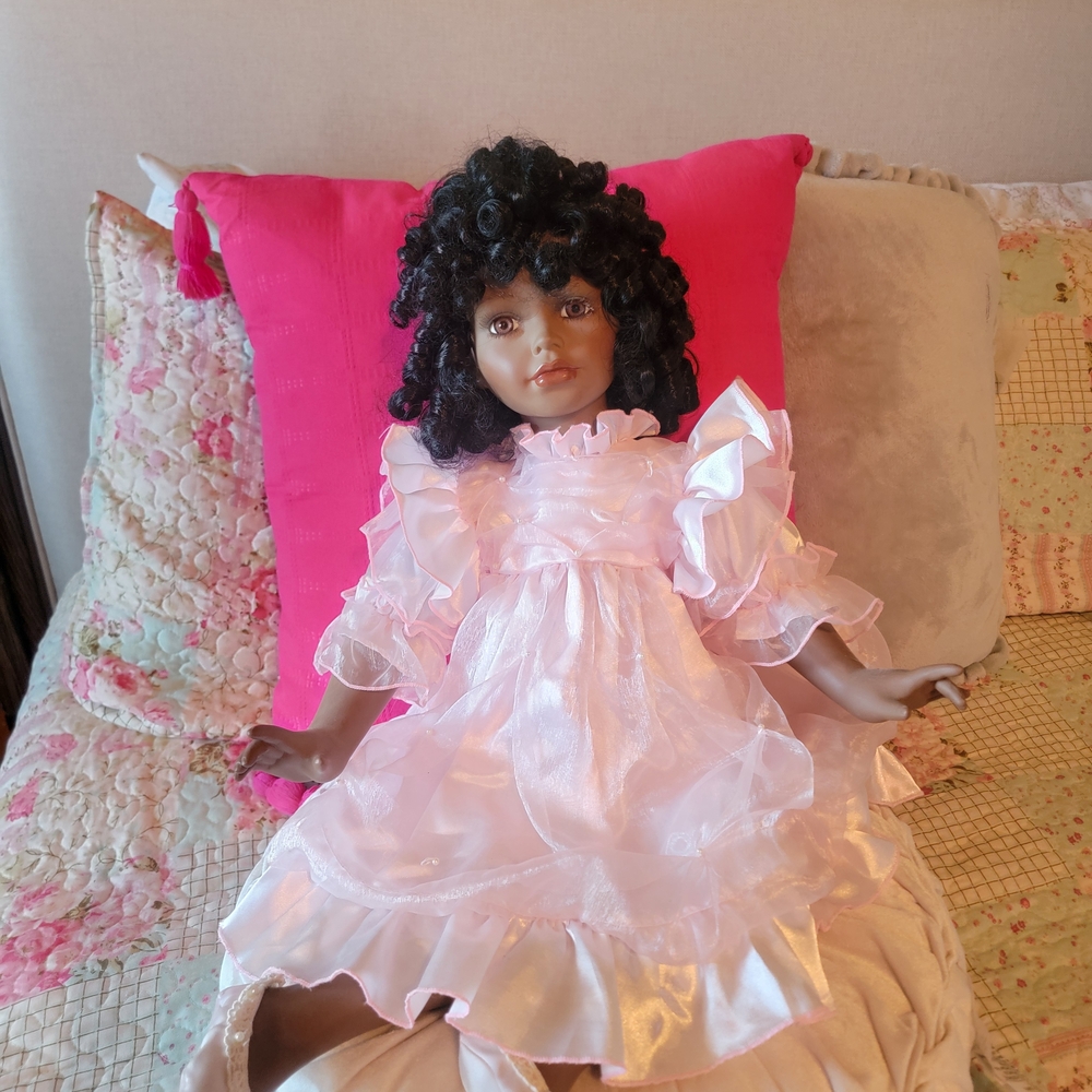 Pink Ruffled Doll with Curly Hair